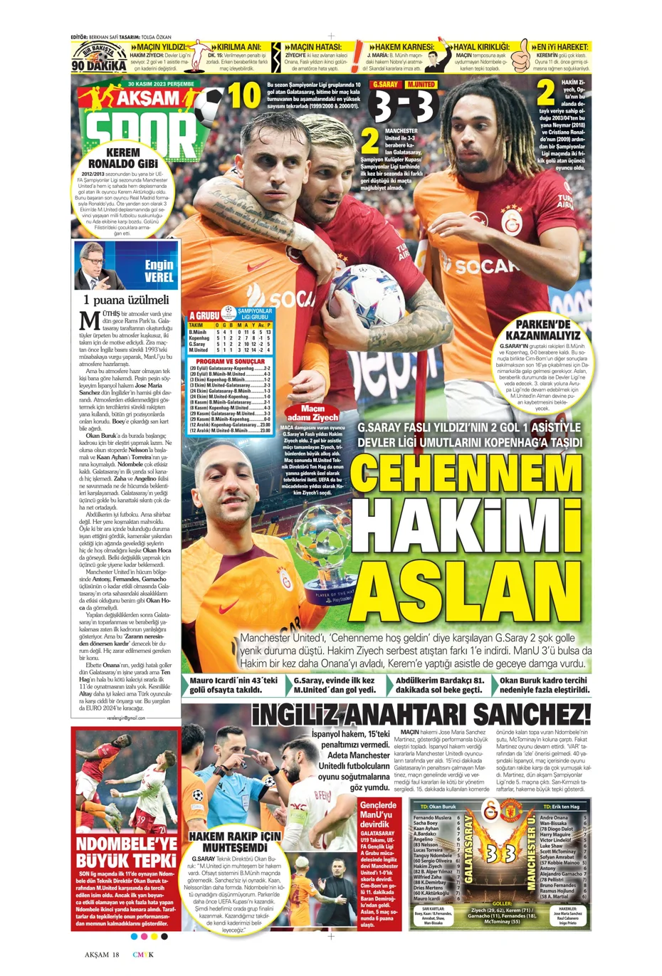 "Çok büyüksün Hakim Bey" | Sporun manşetleri (30 Kasım 2023) - 1 "Çok büyüksün Hakim Bey" | Sporun manşetleri (30 Kasım 2023) - 1