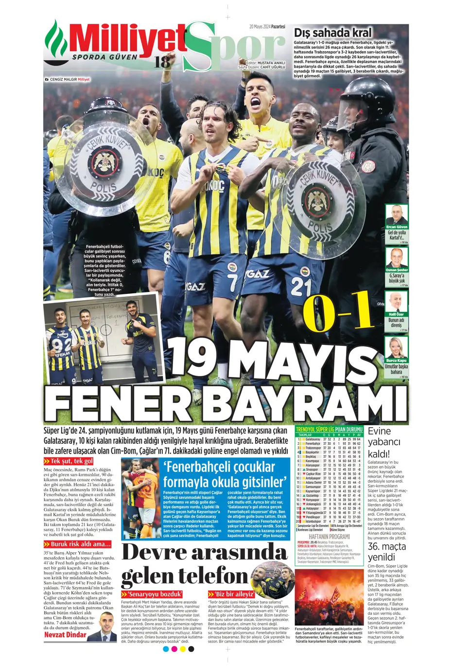 "F.Bahçe G.Saray'a bayramı zehir etti" | Sporun manşetleri (20 Mayıs 2024) - 15