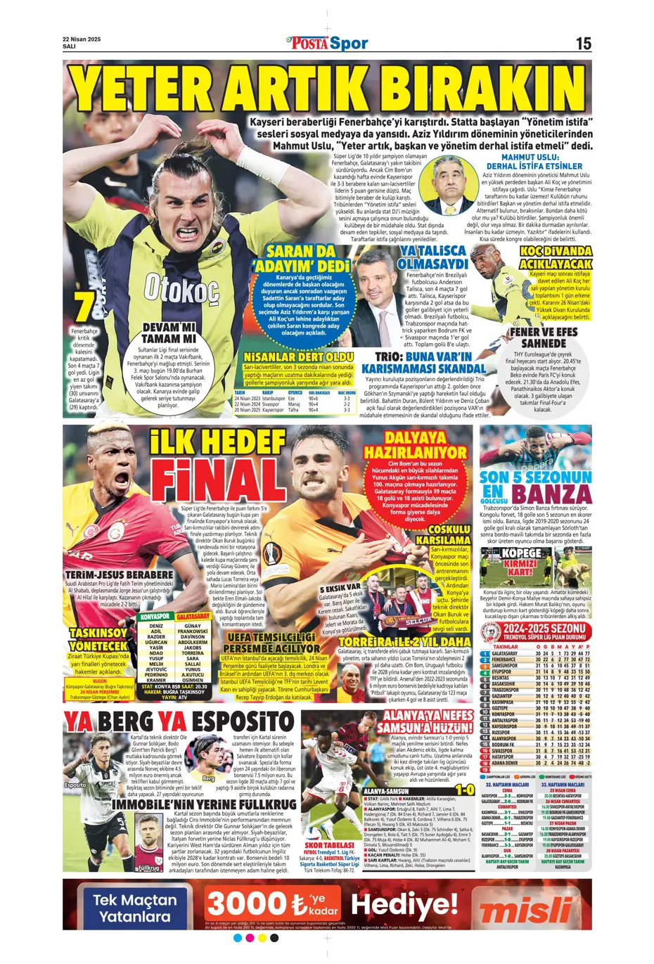 "Fenerbahçe'de gözler artık divanda" | Sporun manşetleri - 23