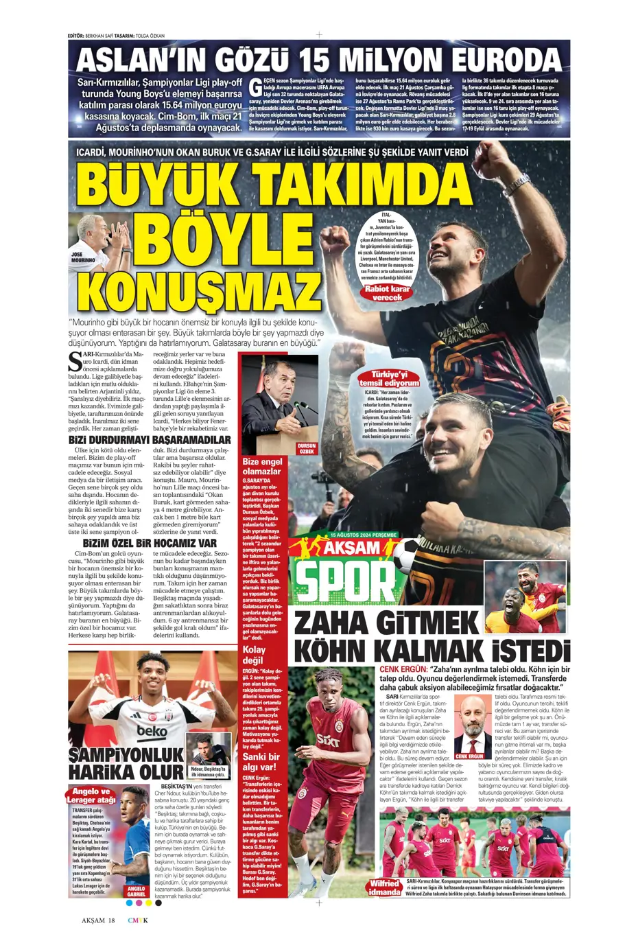 "Muci'yle yol ayrımı" | Sporun manşetleri (15 Ağustos 2024) - 3