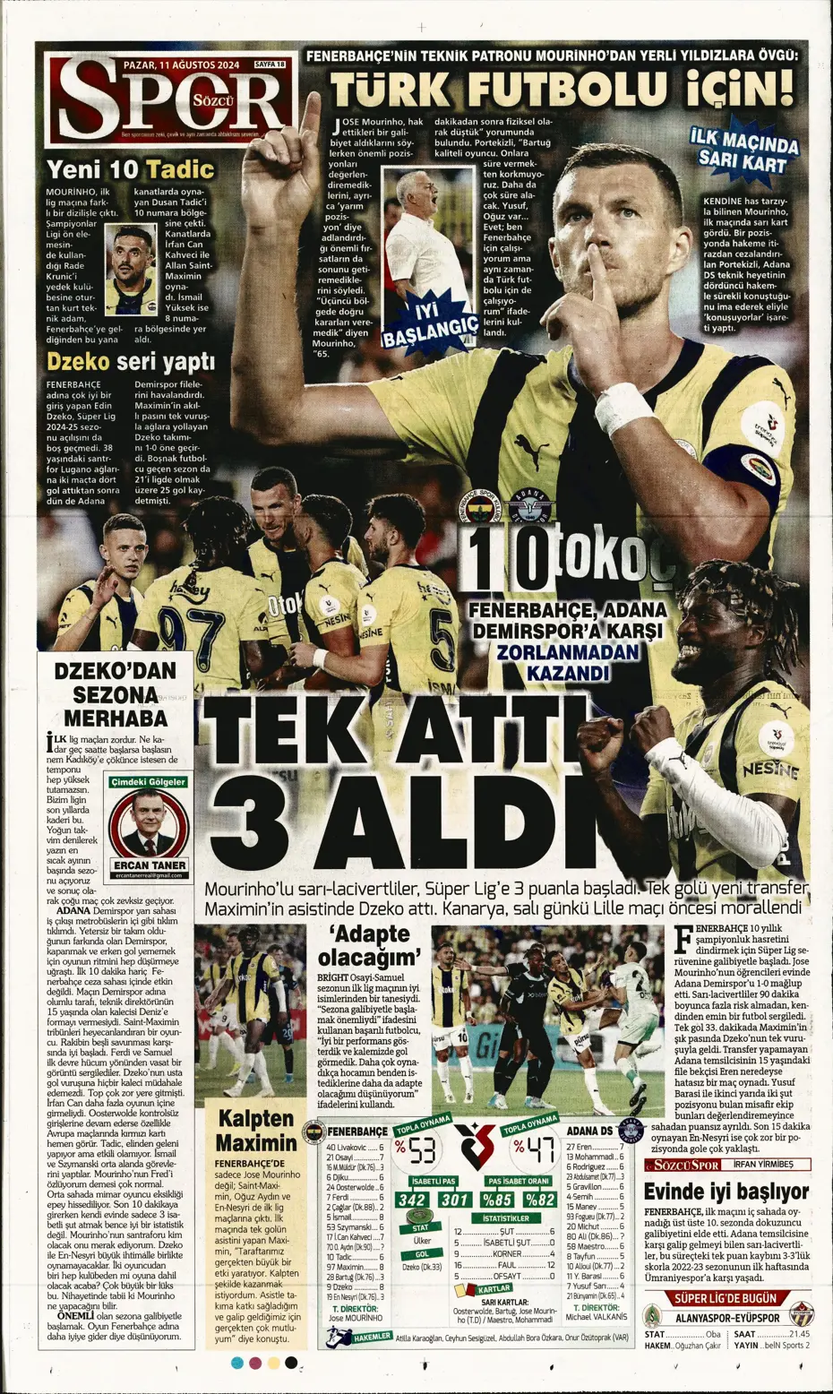 "Mou varsa fire yok" | Sporun manşetleri (11 Ağustos 2024) - 38