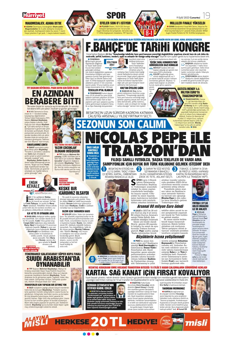 "Kuntz'un eseri" | Sporun manşetleri (9 Eylül 2023) - 24