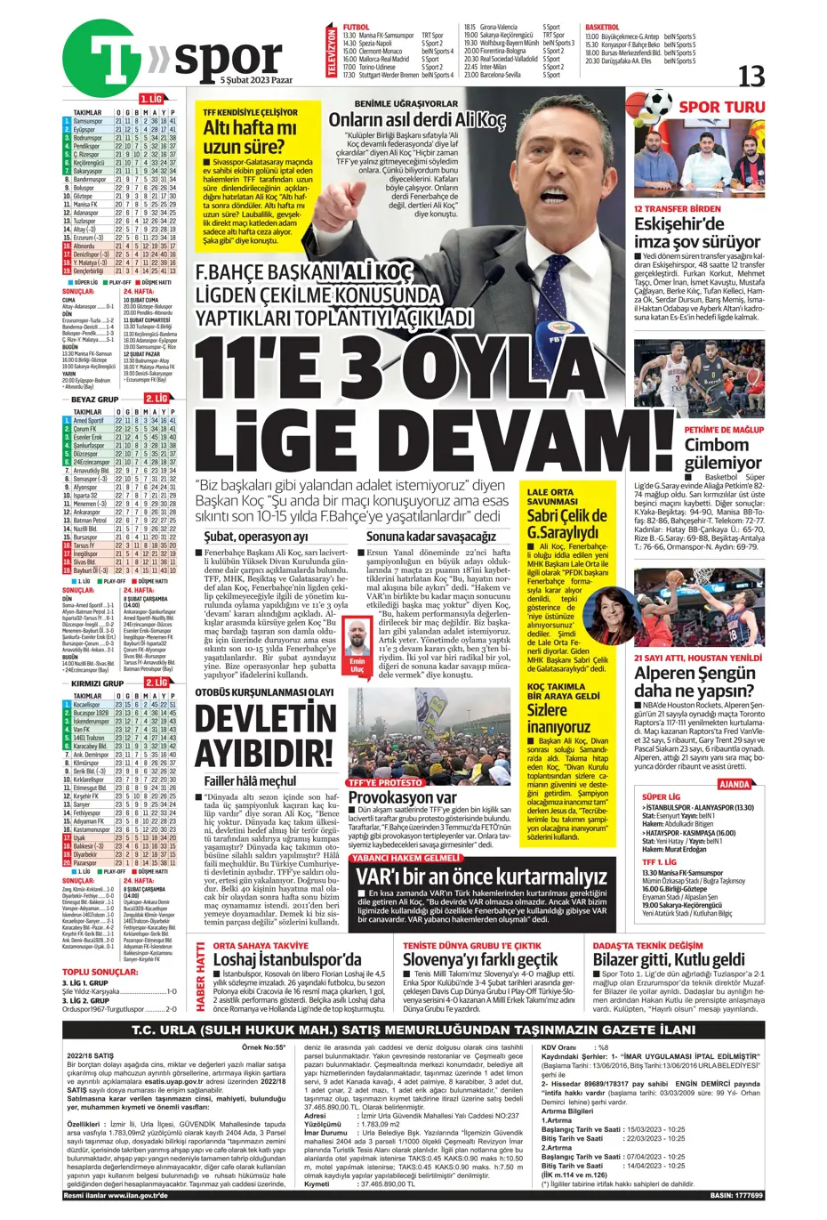 Sporun Manşetleri (5 Şubat 2023) - 43