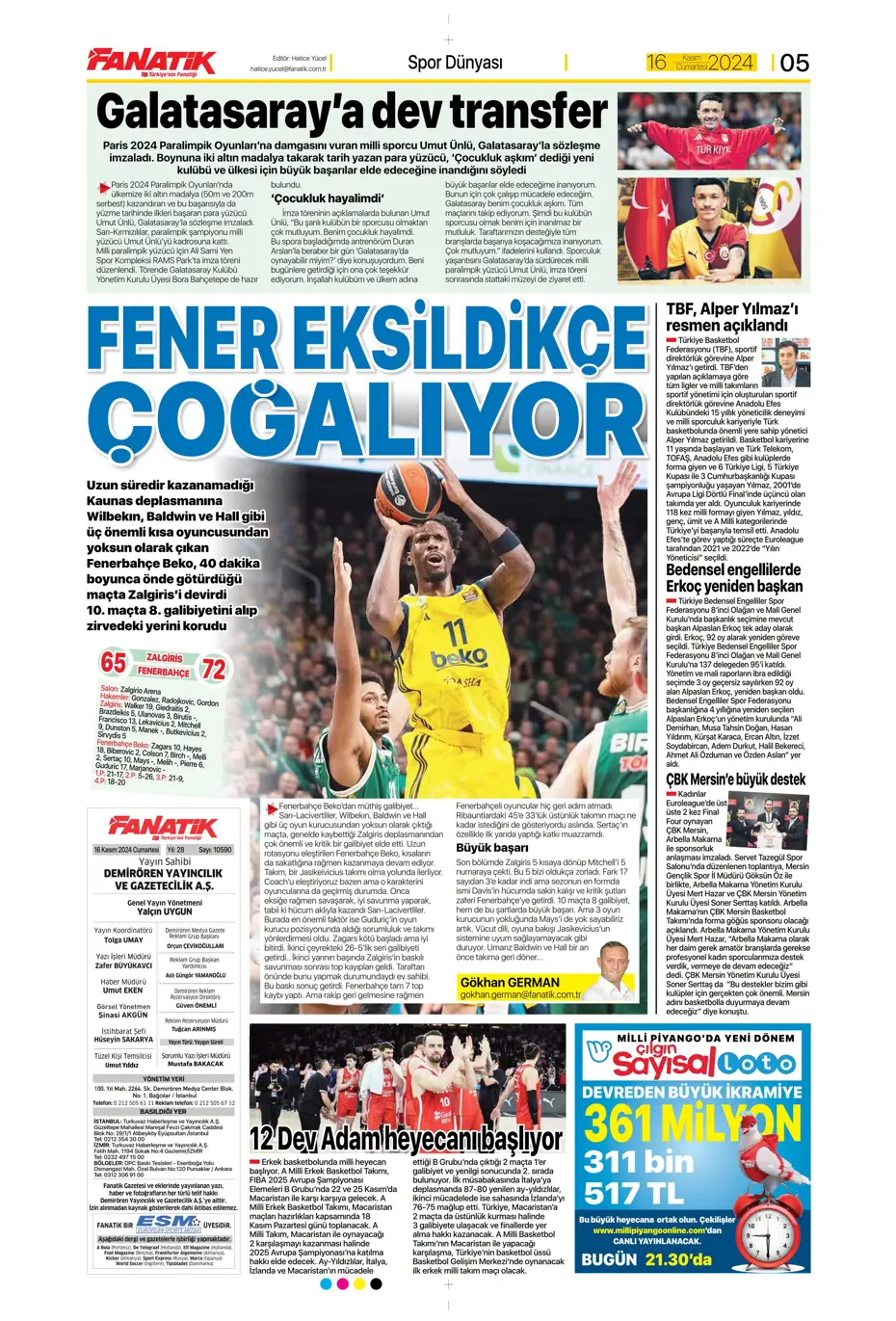 "Jorginho sürprizi" | Sporun manşetleri (16 Kasım 2024) - 9