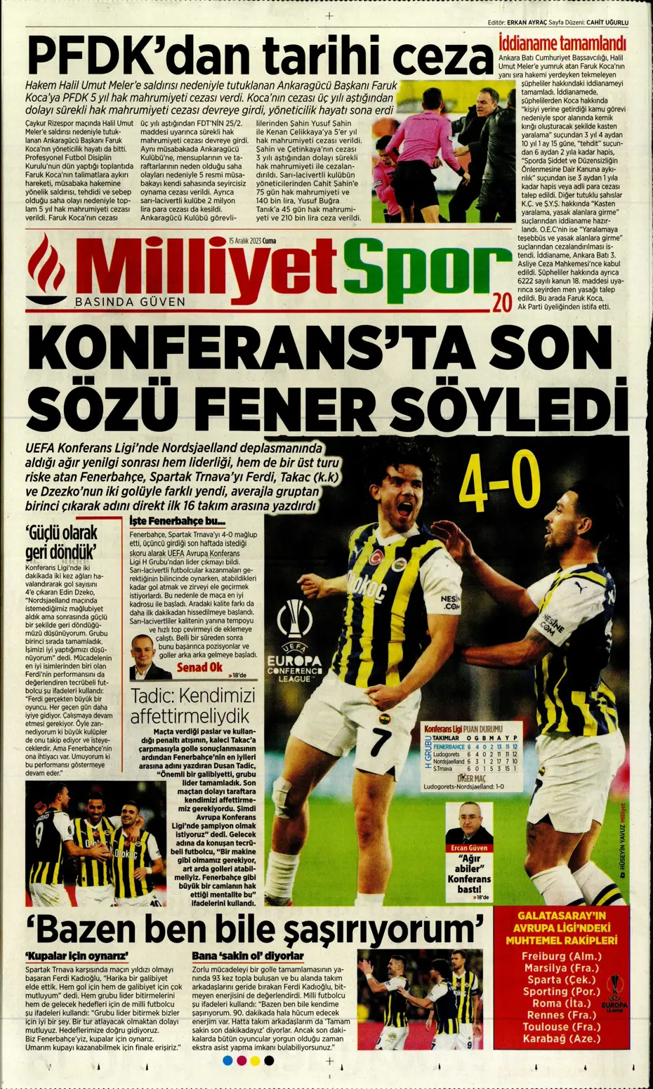 "Aslan'dan Jorginho bombası" | Sporun manşetleri (15 Aralık 2023) - 26
