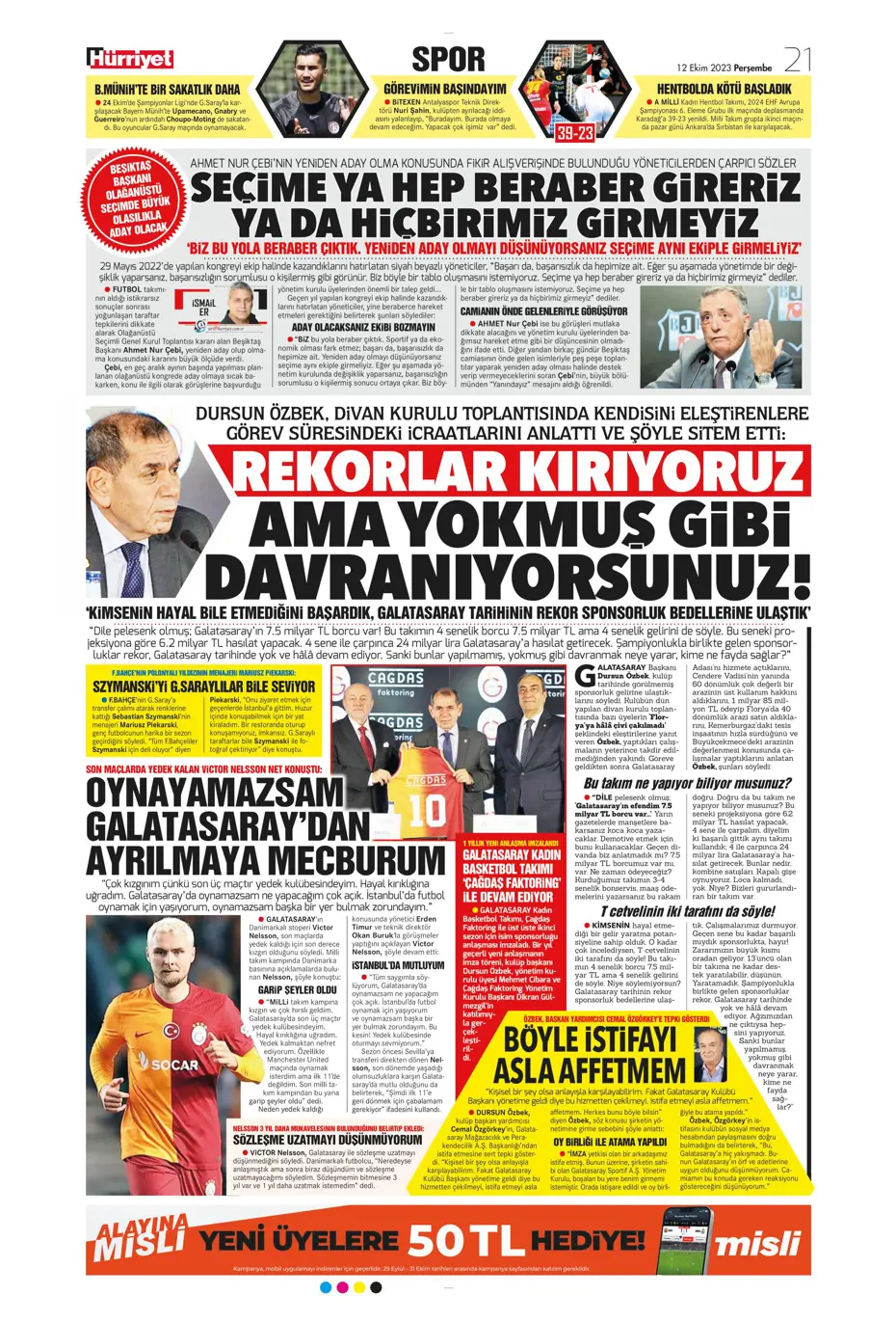 "Amiral gemisi Galatasaray" | Sporun manşetleri (12 Ekim 2023) - 20