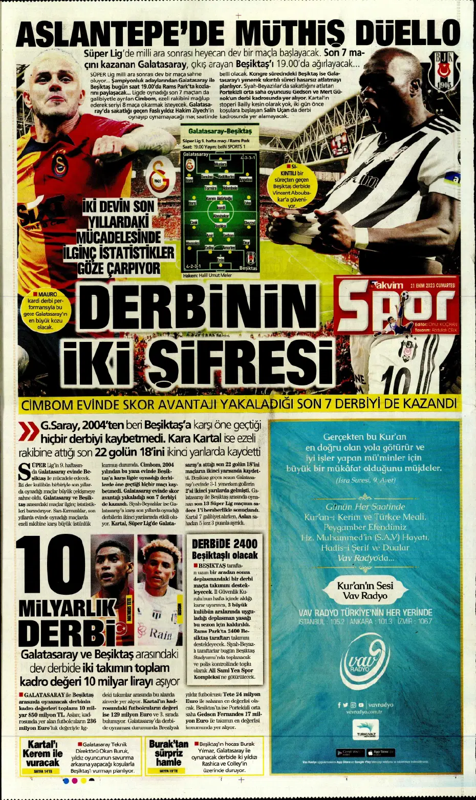 "Ateş gibi derbi" | Sporun manşetleri (21 Ekim 2023) - 21