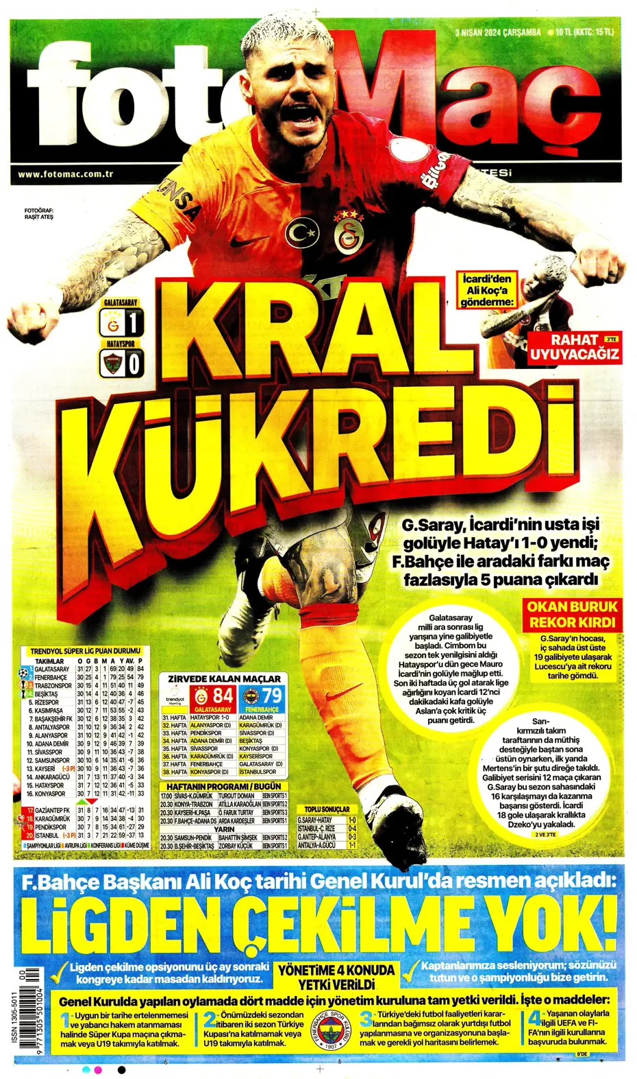 "Lige devam, kupa askıda" | Sporun manşetleri (3 Nisan 2024) - 31