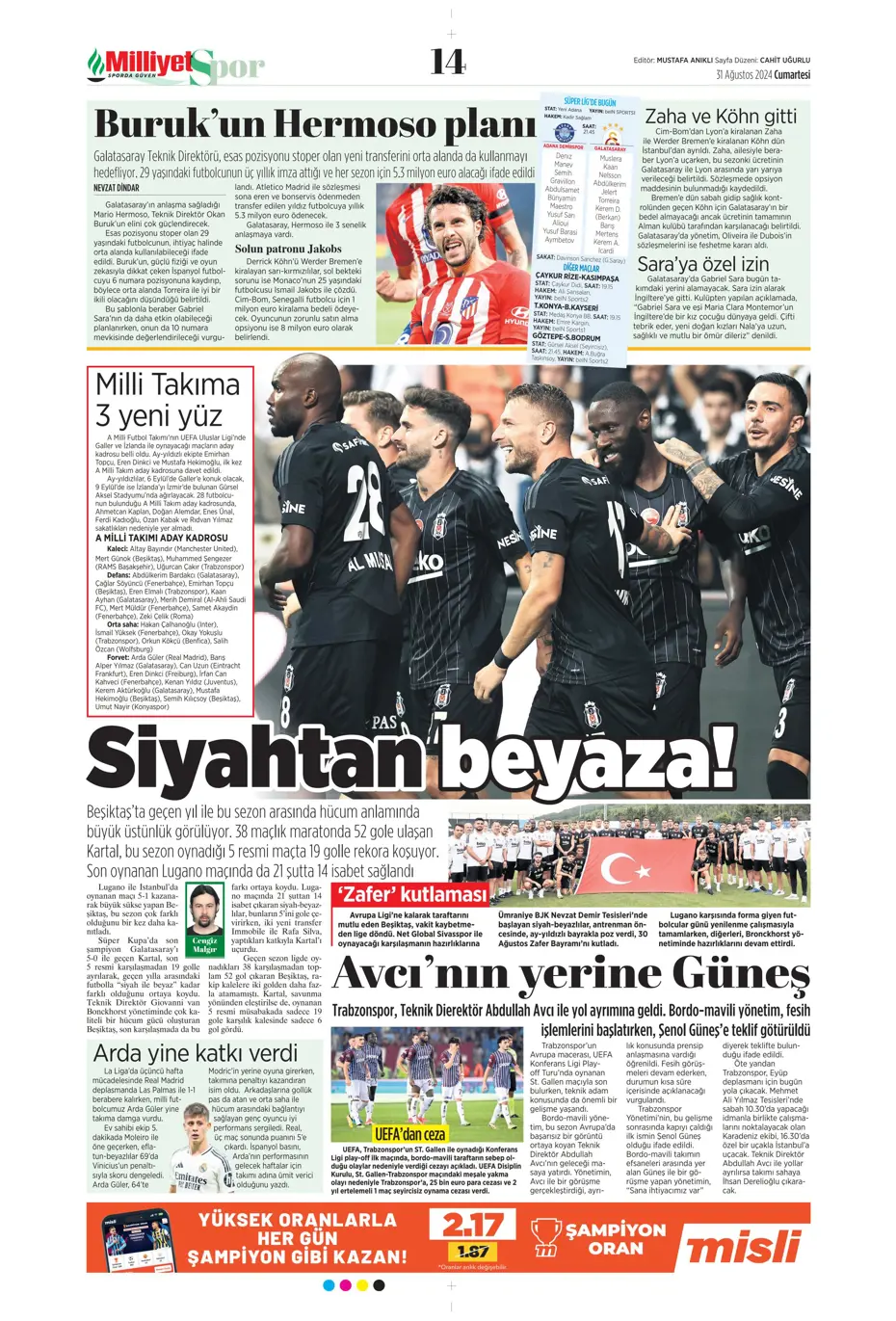 "Zirveye çek kaptan" | Sporun manşetleri (31 Ağustos 2024) - 15 "Zirveye çek kaptan" | Sporun manşetleri (31 Ağustos 2024) - 15