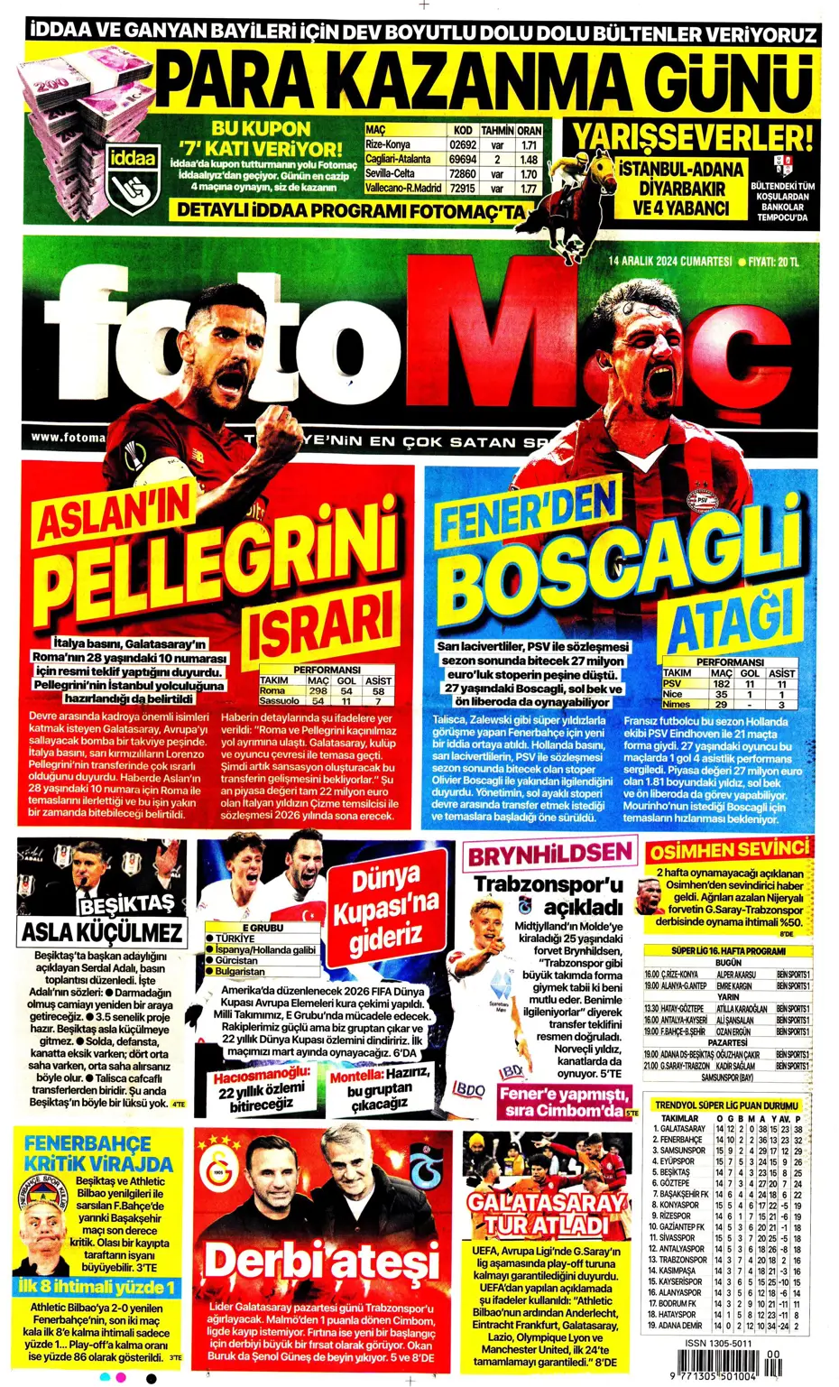 "Boscagli ve Hancko listeye girdi" | Sporun manşetleri - 14 "Boscagli ve Hancko listeye girdi" | Sporun manşetleri - 14