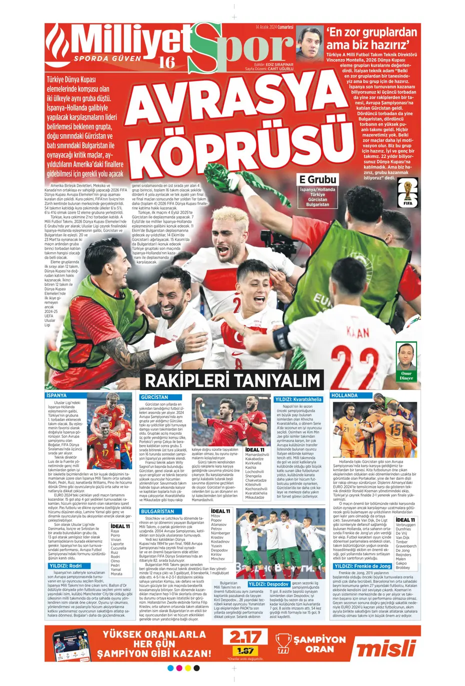 "Boscagli ve Hancko listeye girdi" | Sporun manşetleri - 24 "Boscagli ve Hancko listeye girdi" | Sporun manşetleri - 24