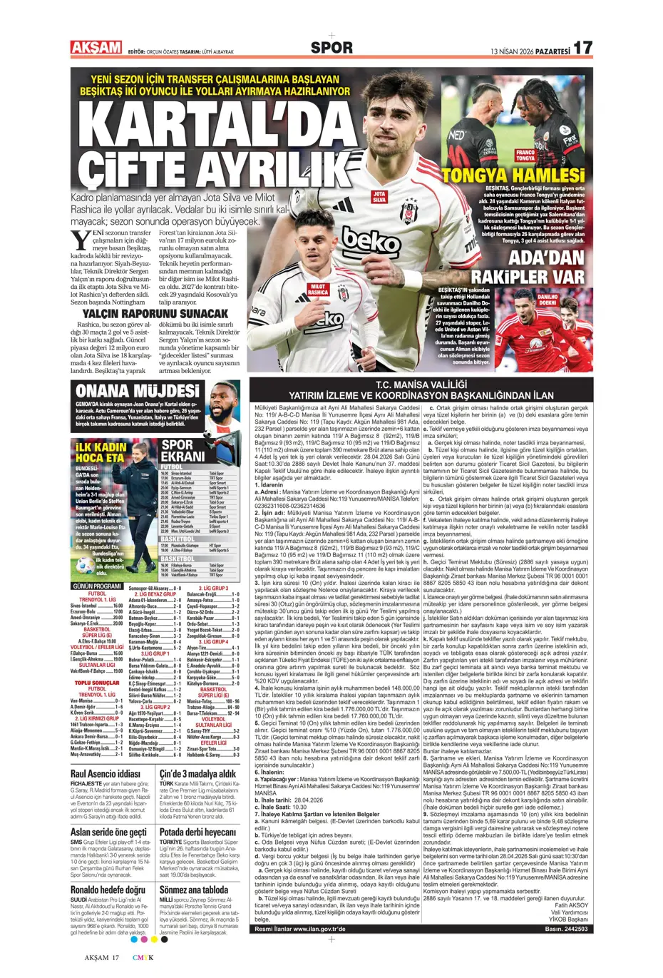 "Aslan krize girdi" | Sporun manşetleri - 6