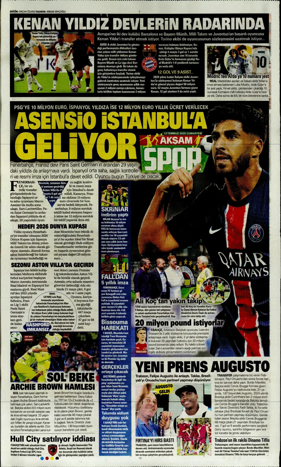 "Asensio ve Skriniar birlikte geliyor" | Sporun manşetleri - 32