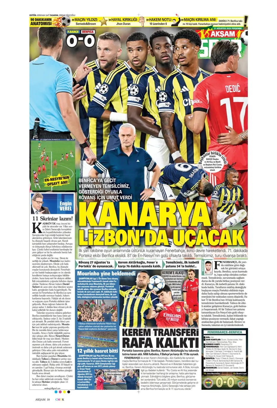 "Benfica'yı Kadıköy'de salladık ama yıkamadık" | Sporun manşetleri - 34