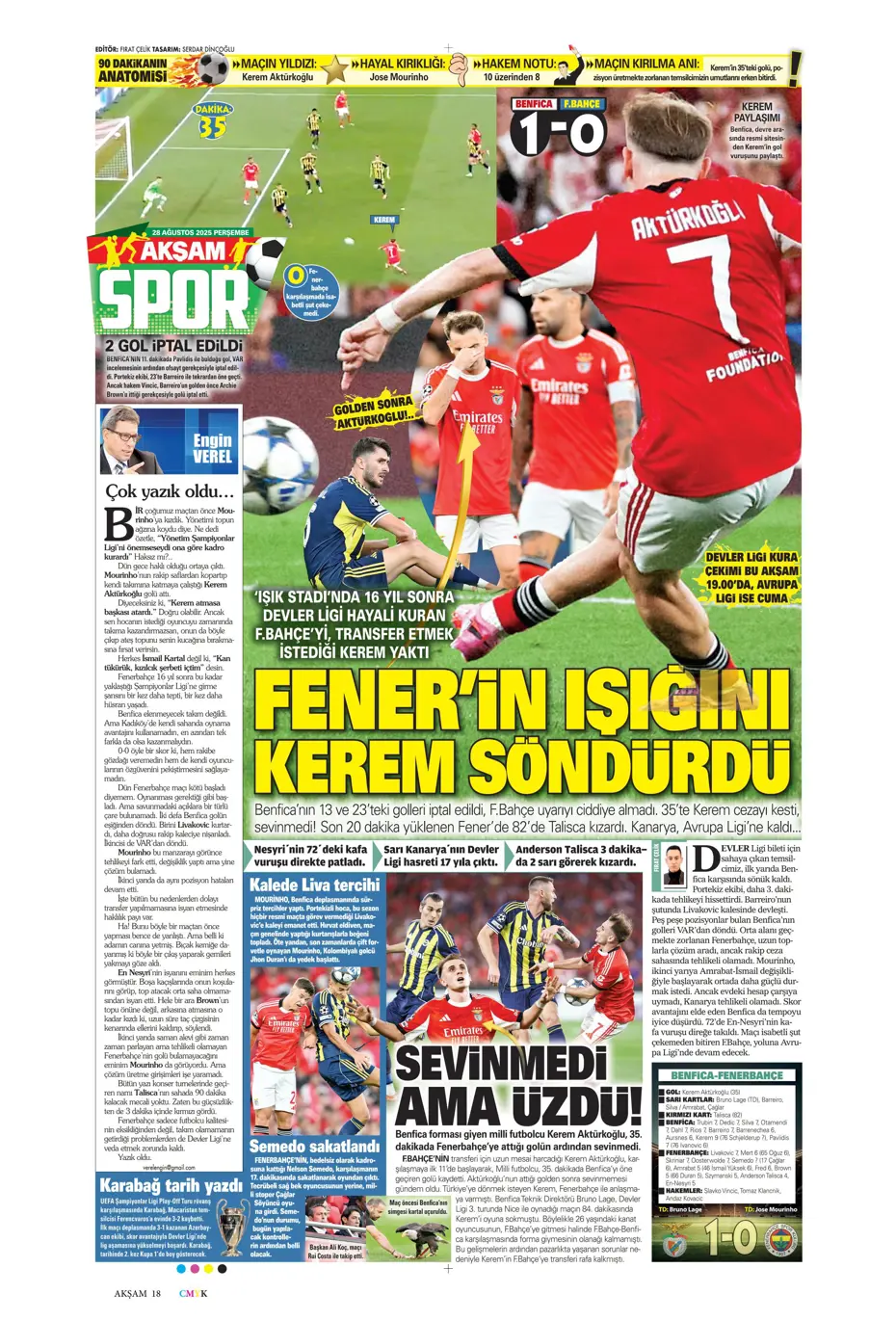 "Kerem Fenerbahçe'yi de Mourinho'yu da bitirdi" | Sporun manşetleri - 35