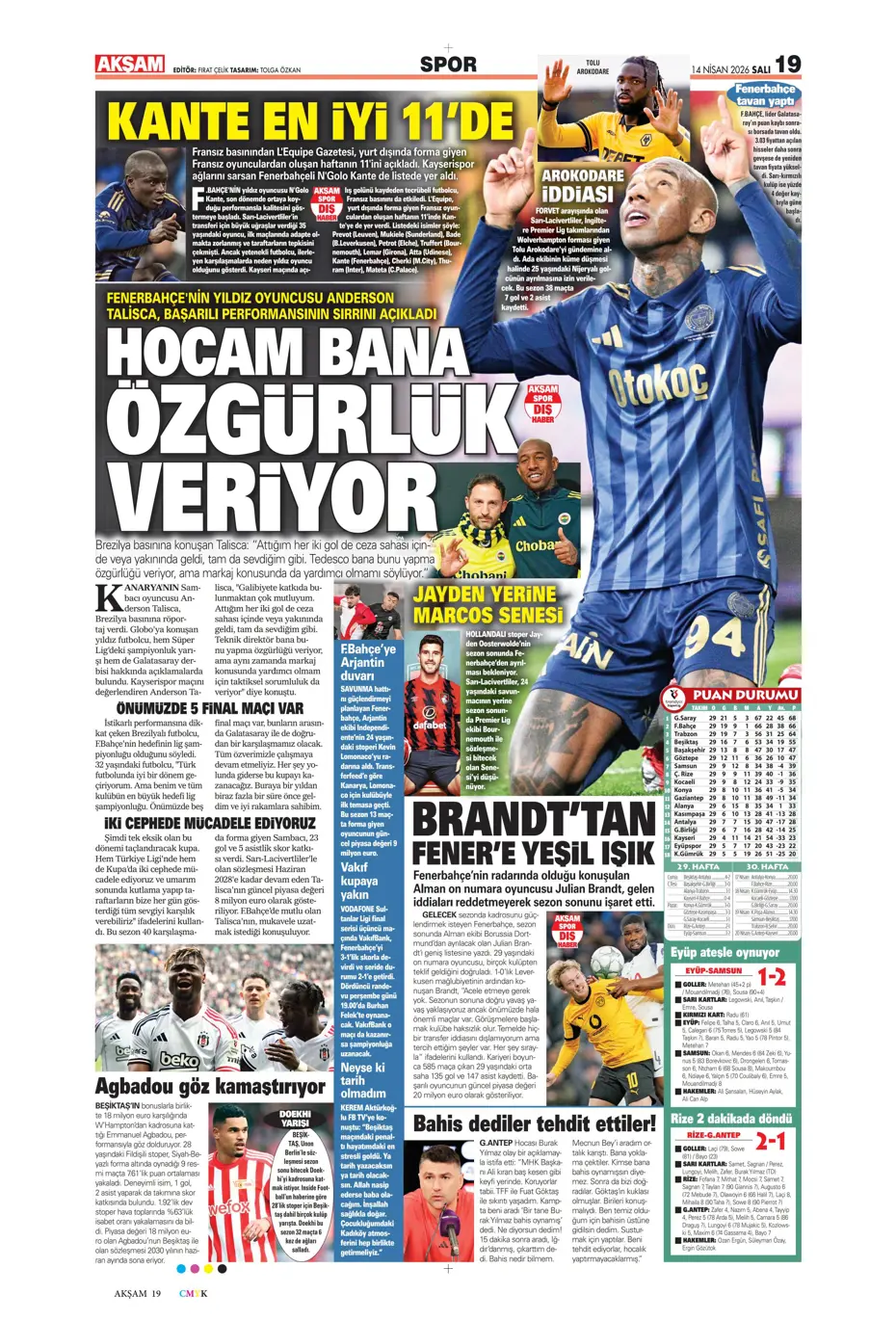 Tedesco takımdan ayrılmasına izin verdi, Fenerbahçe'ye veda ediyor | Sporun manşetleri - 33