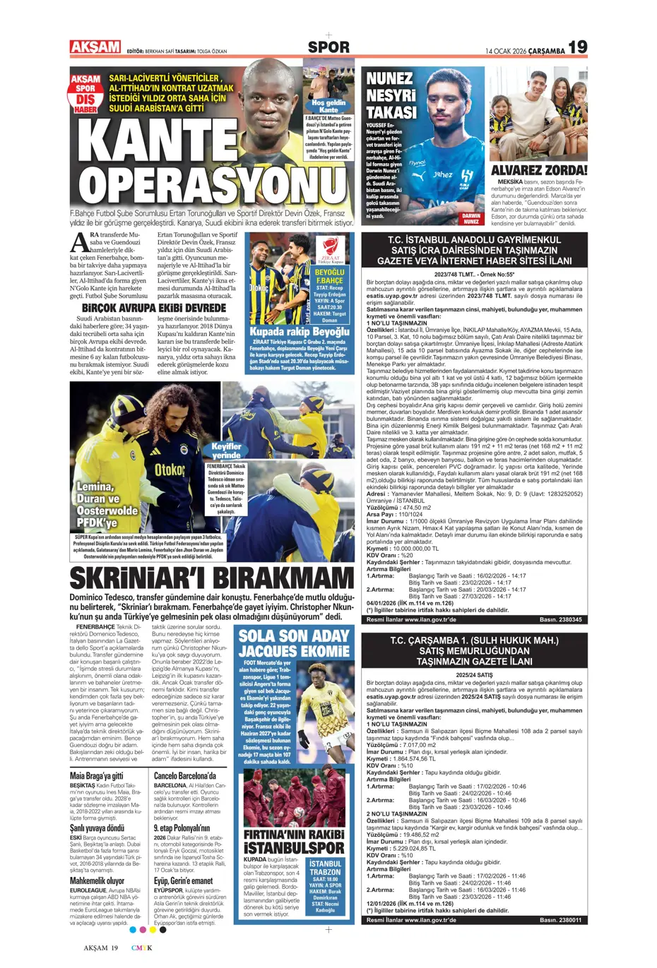 "N'Golo Kante Fenerbahçe'de" | Sporun manşetleri - 29