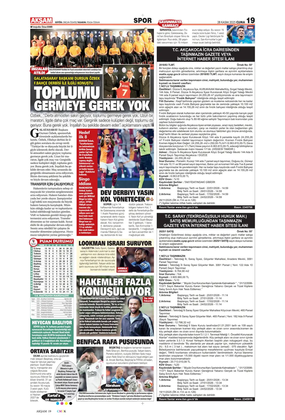 "Avrupa'nın lideri Samsunspor" | Sporun manşetleri - 33