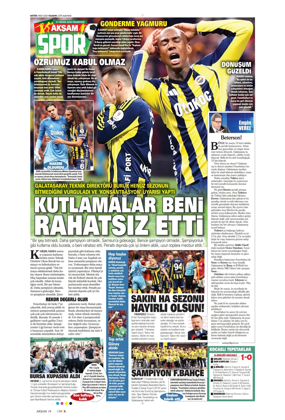 "Aslan Fener'i 7 bitirdi" | Sporun manşetleri - 37 "Aslan Fener'i 7 bitirdi" | Sporun manşetleri - 37