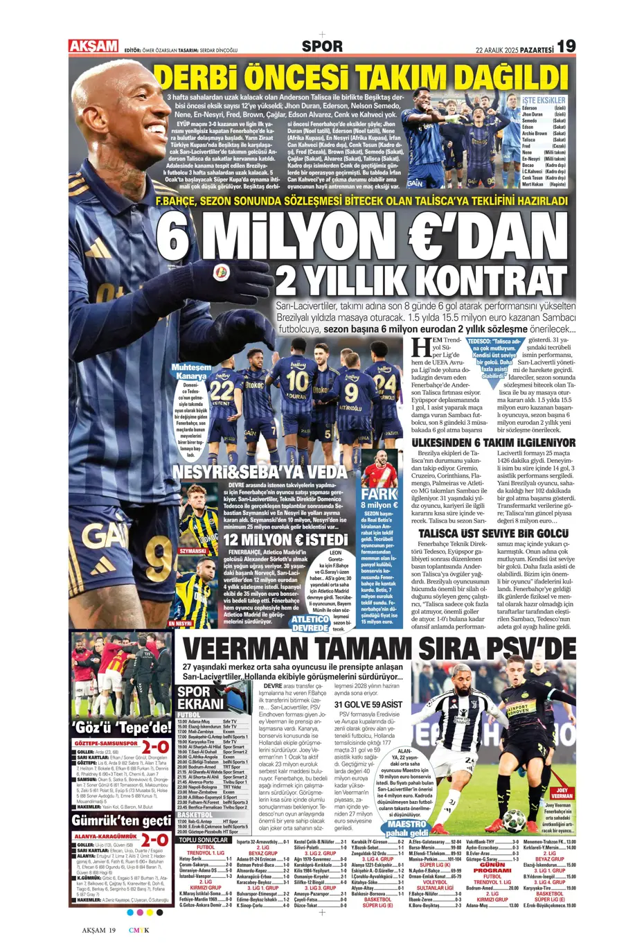 "Fenerbahçe'de 2 isim takımdan ayrılıyor: 35 milyon euro" | Sporun manşetleri - 26