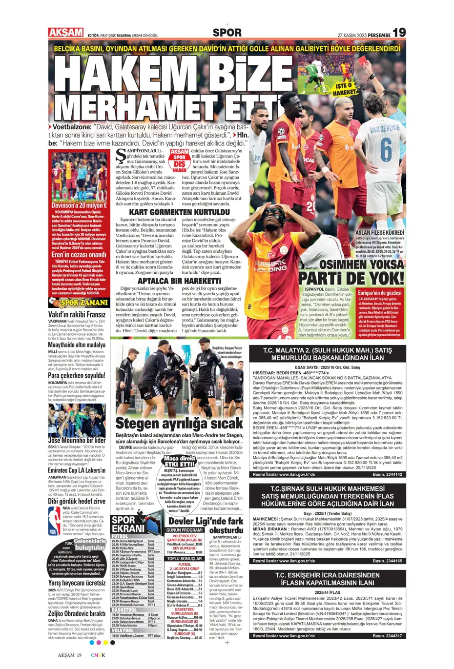 "Galatasaray'ı FIFA virüsü sardı" | Sporun manşetleri - 32