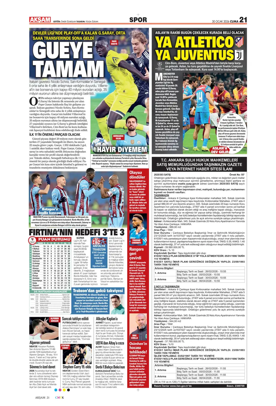 "Galatasaray'ın Gueye transferi tamam" | Sporun manşetleri - 25