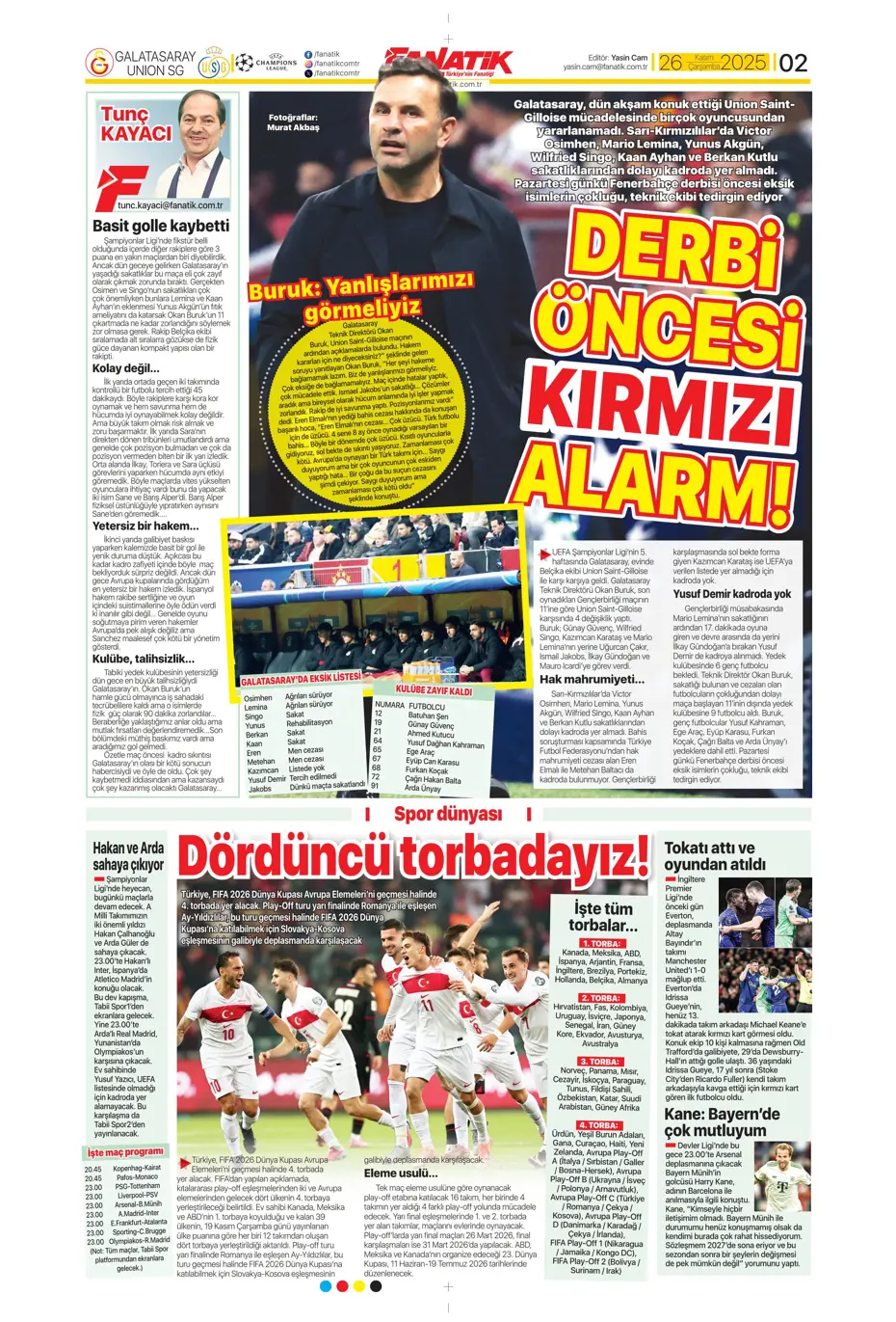 "Galatasaray Şampiyonlar Ligi'nde sakata geldi" | Sporun manşetleri - 32
