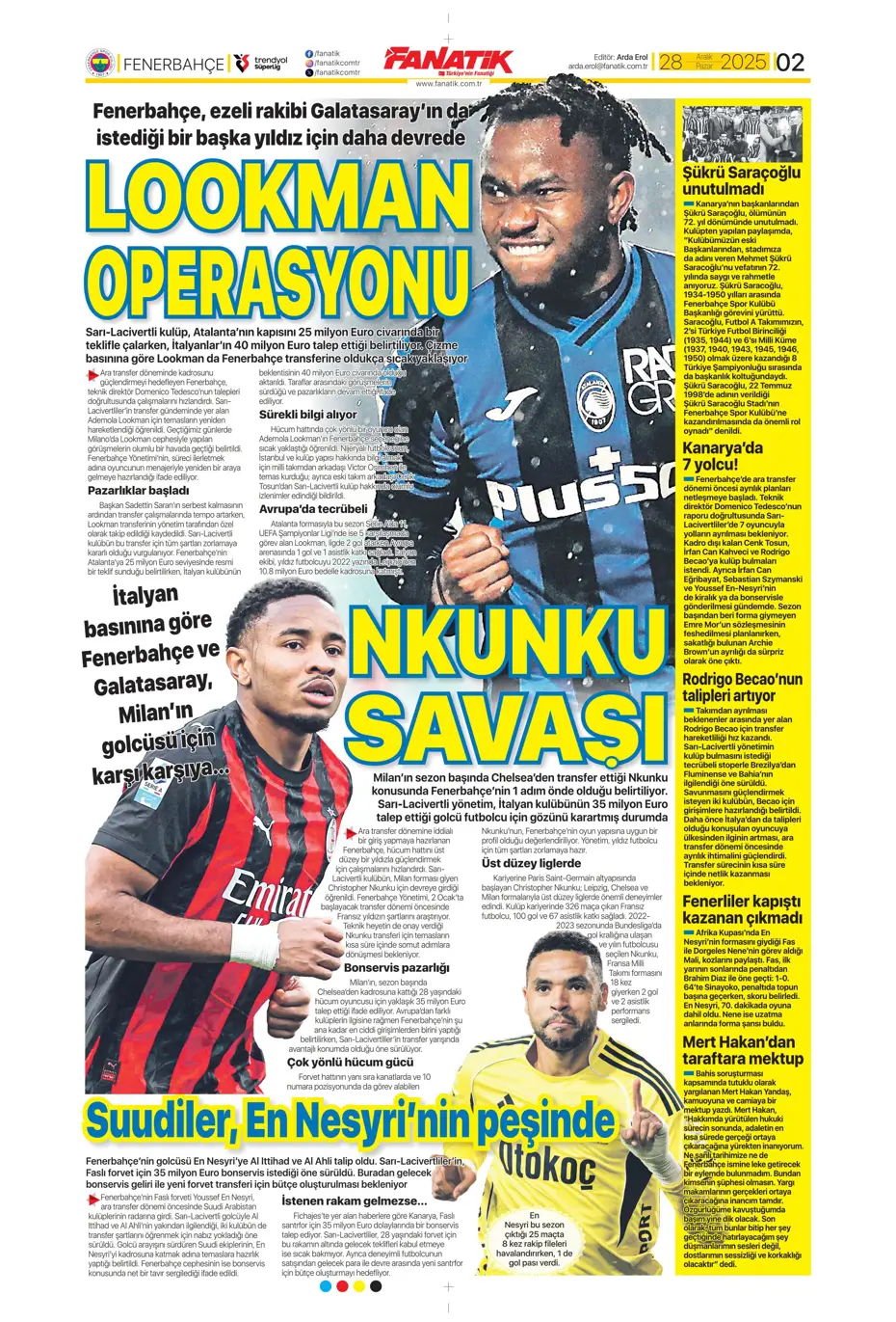 "Fenerbahçe'ye Szymanski piyangosu: Kabul ettiler" | Sporun manşetleri - 18 "Fenerbahçe'ye Szymanski piyangosu: Kabul ettiler" | Sporun manşetleri - 18