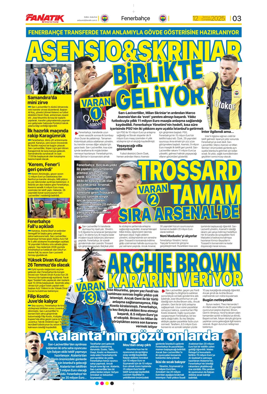 "Asensio ve Skriniar birlikte geliyor" | Sporun manşetleri - 28