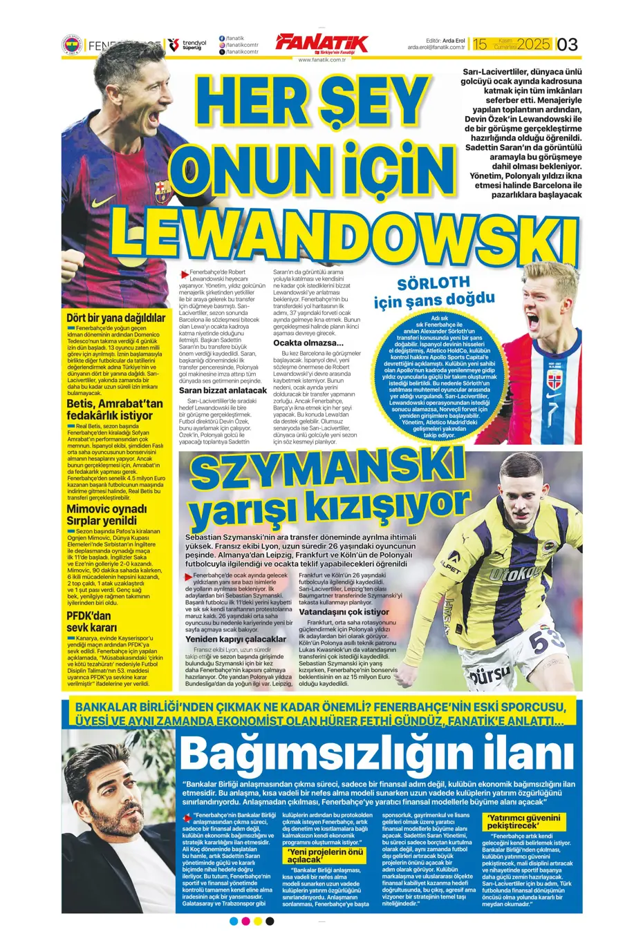 "İşte Fener'in Lewandowski için planı" | Sporun manşetleri - 36