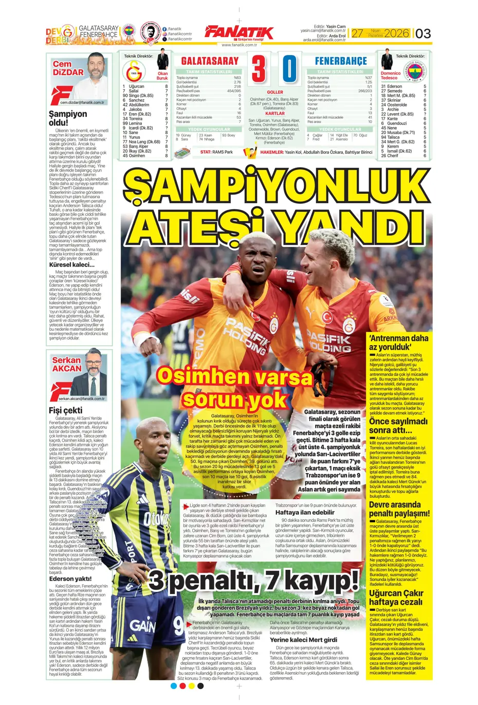 "Aslan Fener'i 7 bitirdi" | Sporun manşetleri - 33 "Aslan Fener'i 7 bitirdi" | Sporun manşetleri - 33