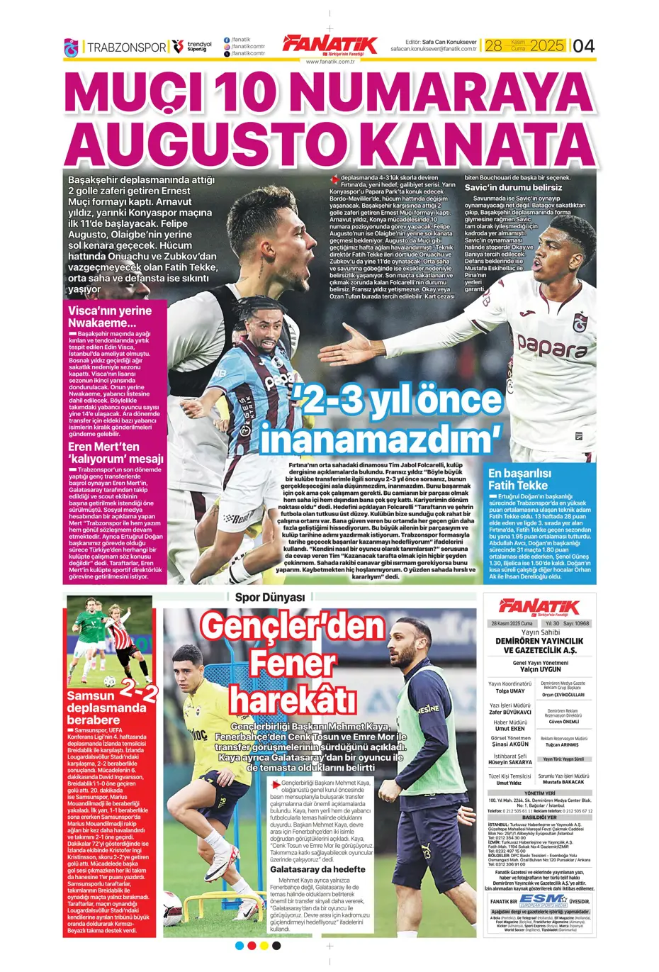 "Avrupa'nın lideri Samsunspor" | Sporun manşetleri - 29