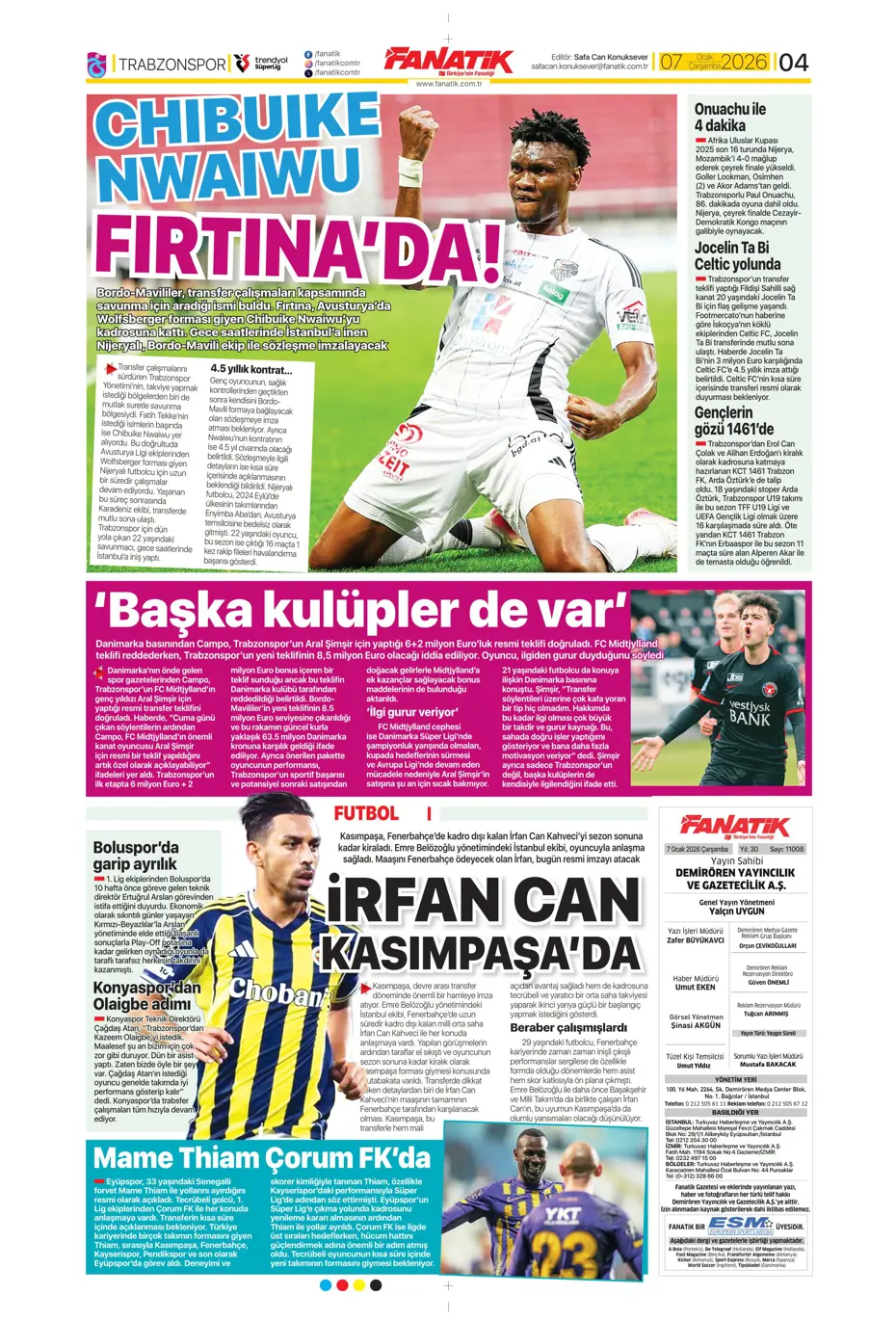 "İrfan Can Kahveci bugün resmi imzayı atacak" | Sporun manşetleri - 30