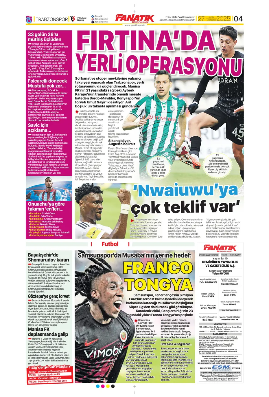 "Fenerbahçe'de 7 ayrılık birden" | Sporun manşetleri - 24 "Fenerbahçe'de 7 ayrılık birden" | Sporun manşetleri - 24