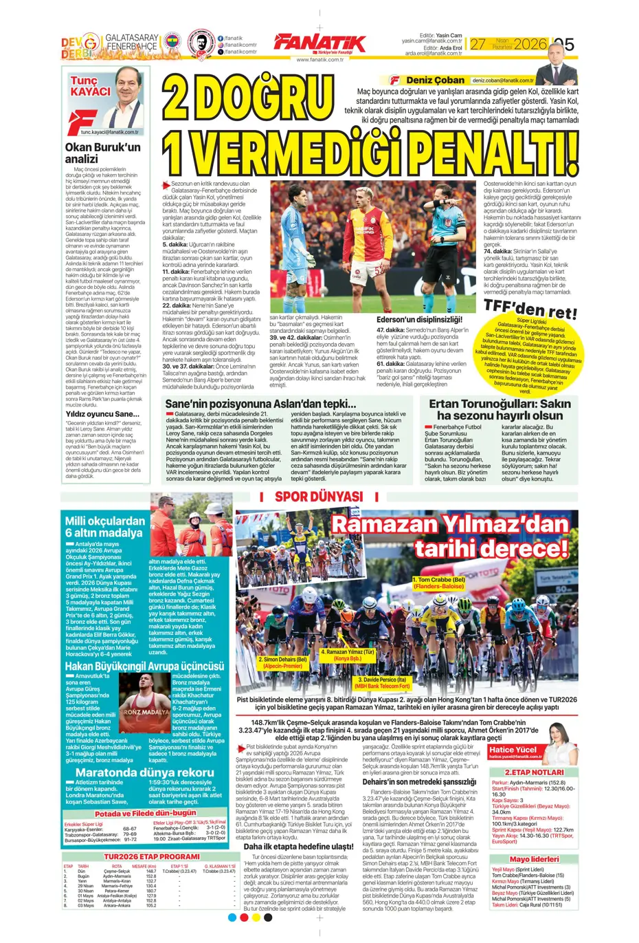 "Aslan Fener'i 7 bitirdi" | Sporun manşetleri - 17 "Aslan Fener'i 7 bitirdi" | Sporun manşetleri - 17