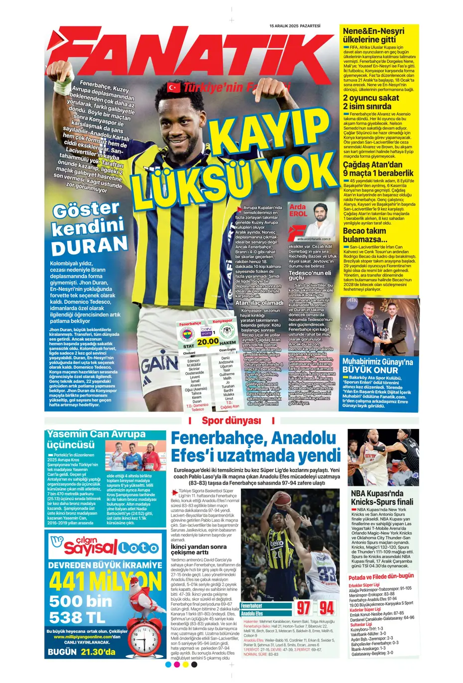 "Tedesco 8 ismi sildi, Fenerbahçe gönderiyor" | Sporun manşetleri - 27