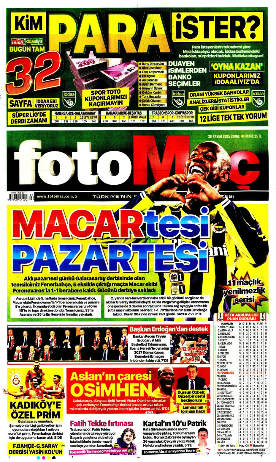 "Avrupa'nın lideri Samsunspor" | Sporun manşetleri - 26