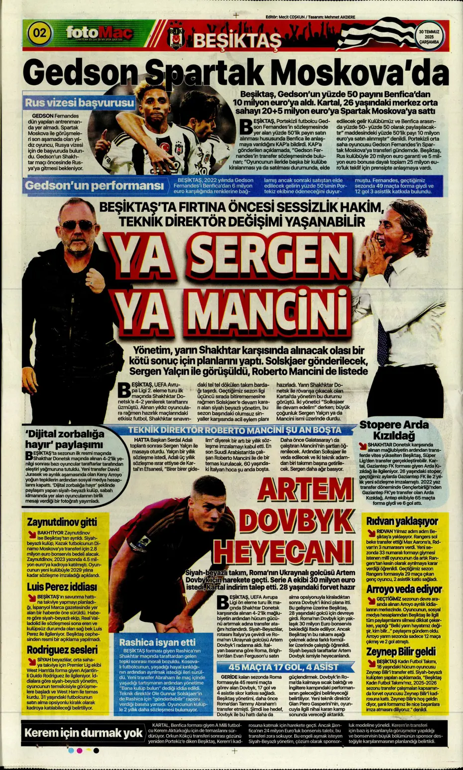 "Beşiktaş'ta Sergen Yalçın ve Mancini bombası" | Sporun manşetleri - 22