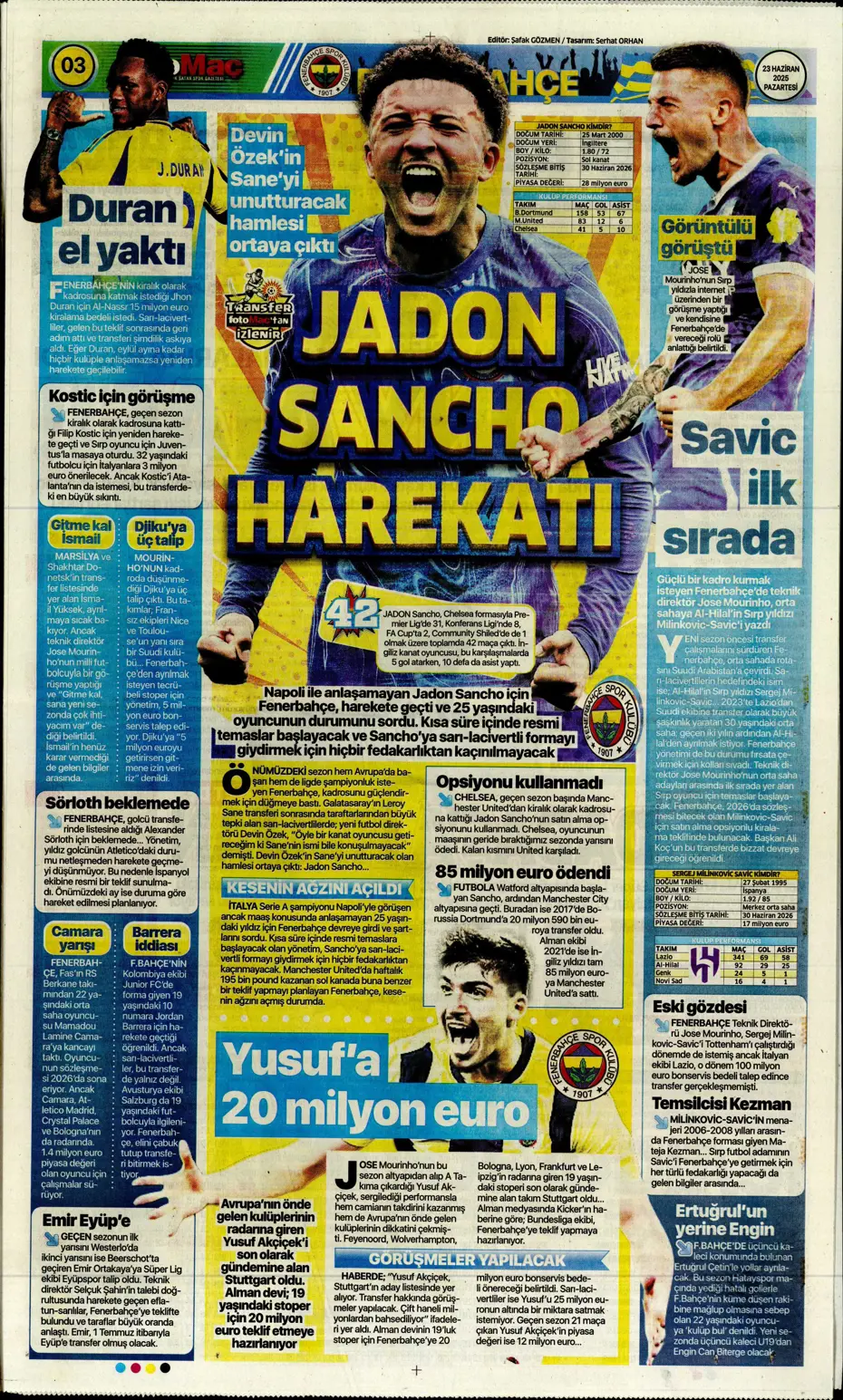 "Fenerbahçe'den Jadon Sancho bombası" | Sporun manşetleri - 24