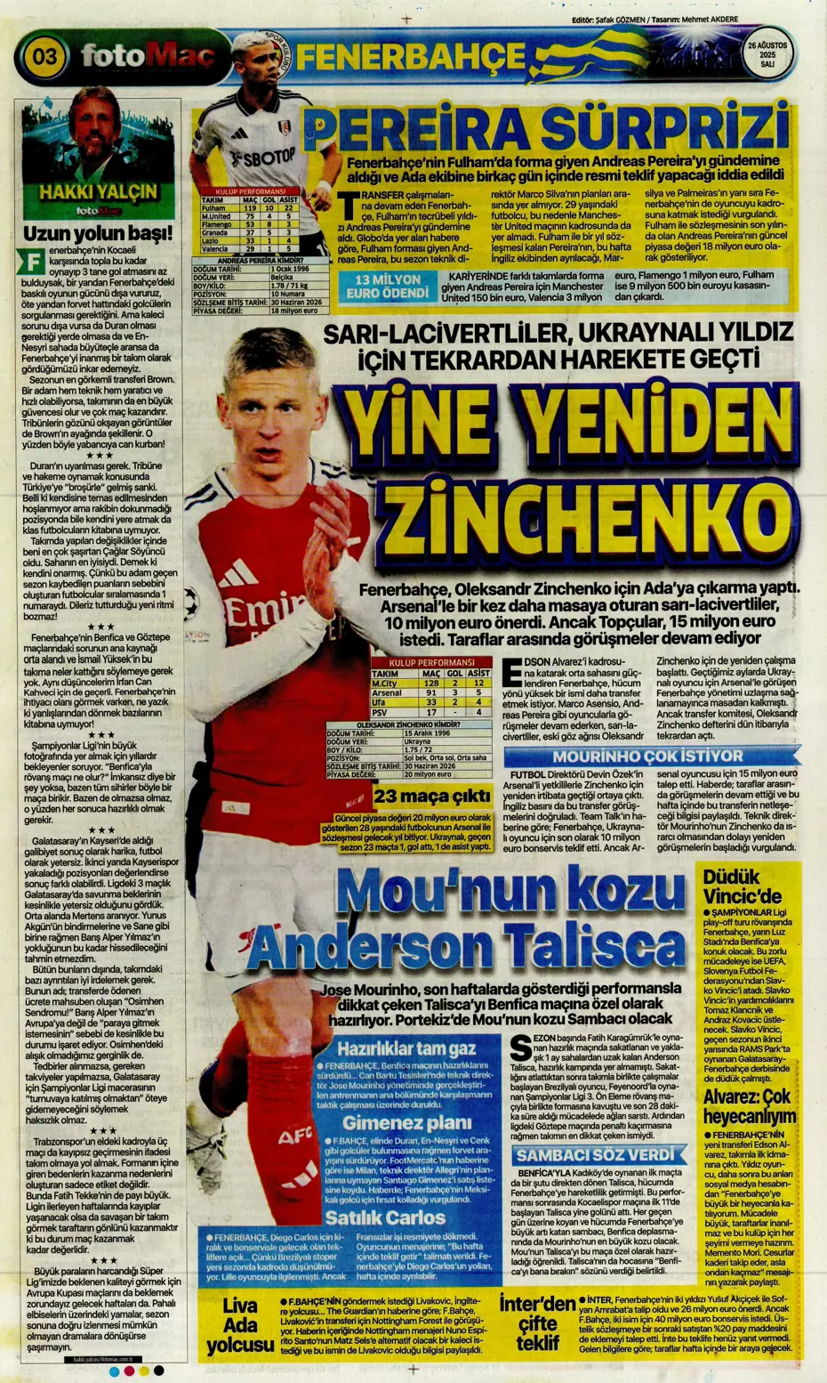 "Fenerbahçe, Zinchenko'yu bitiriyor" | Sporun manşetleri - 26