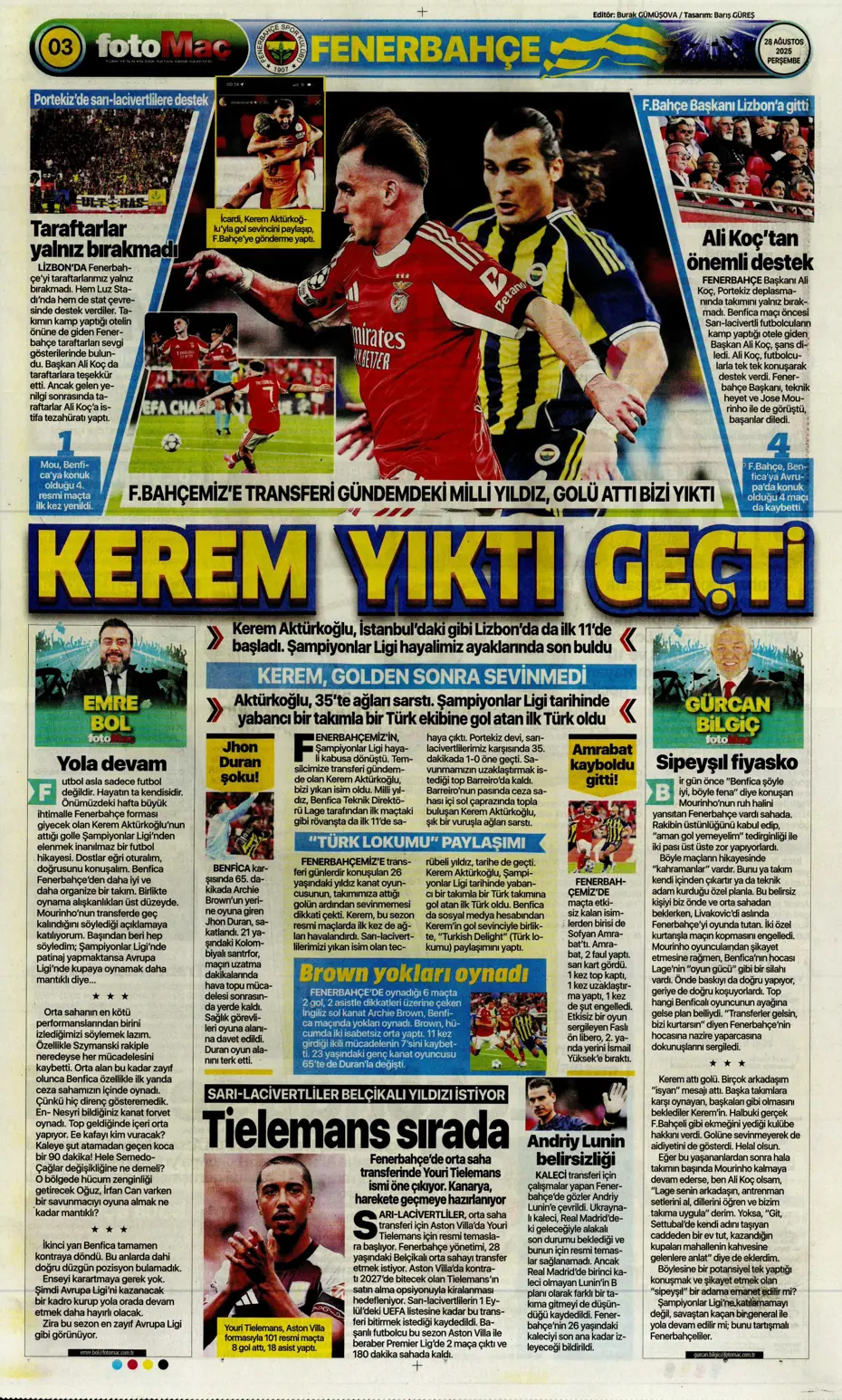 "Kerem Fenerbahçe'yi de Mourinho'yu da bitirdi" | Sporun manşetleri - 25