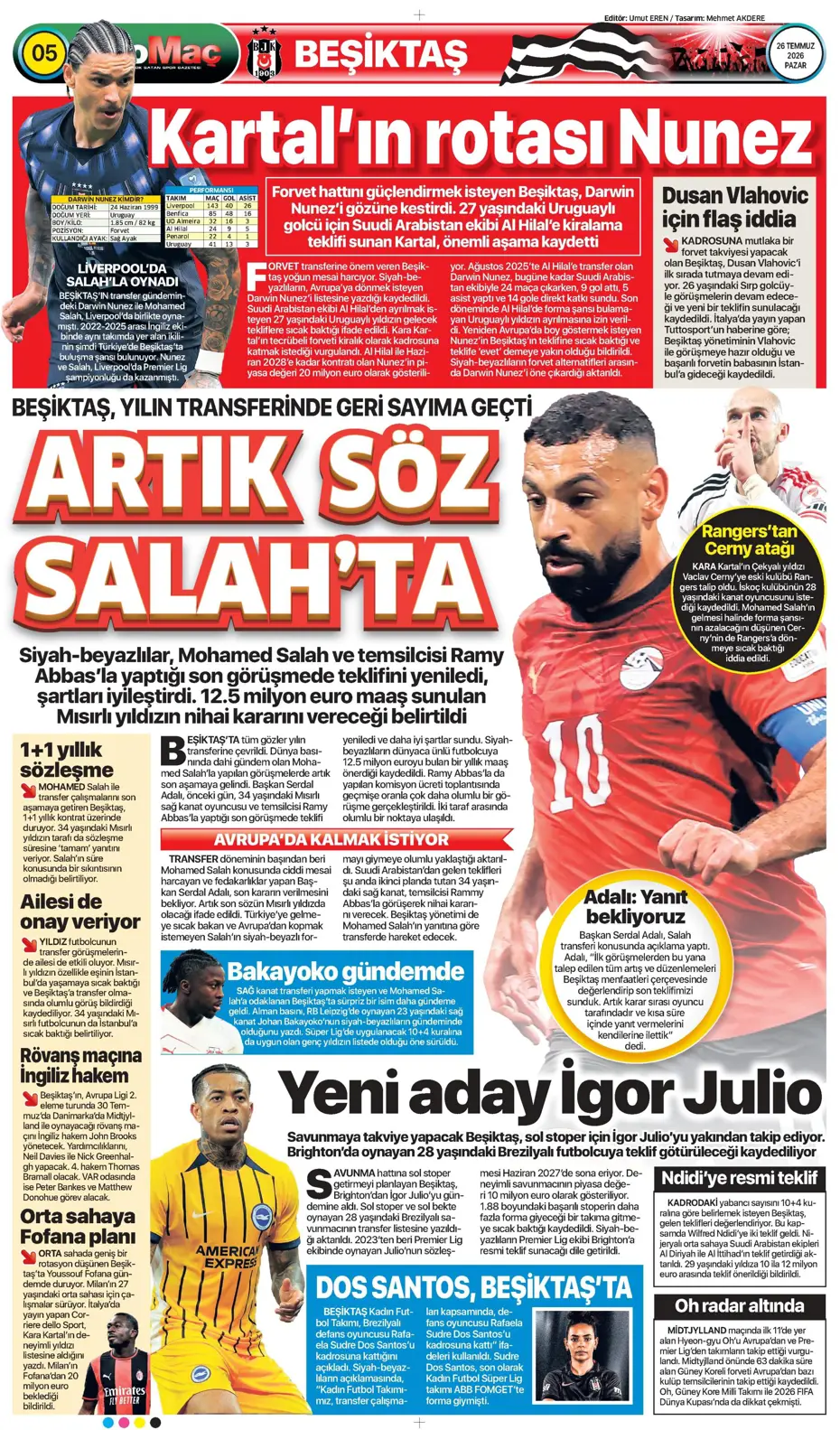 "Darwin Nunez geliyor" | Sporun manşetleri - 17