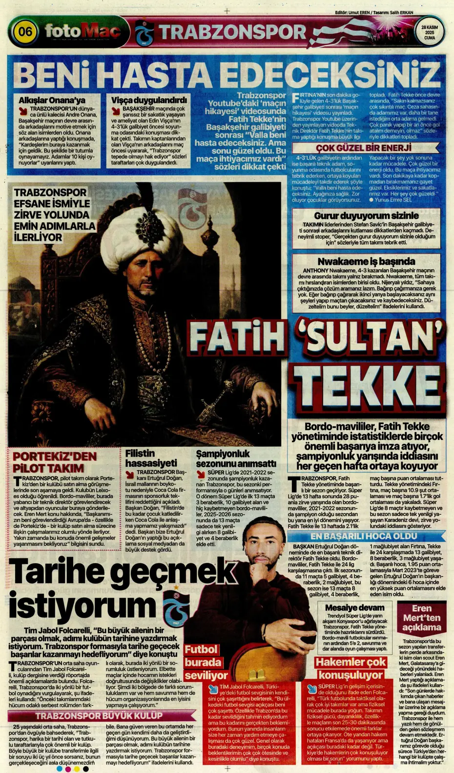 "Avrupa'nın lideri Samsunspor" | Sporun manşetleri - 21