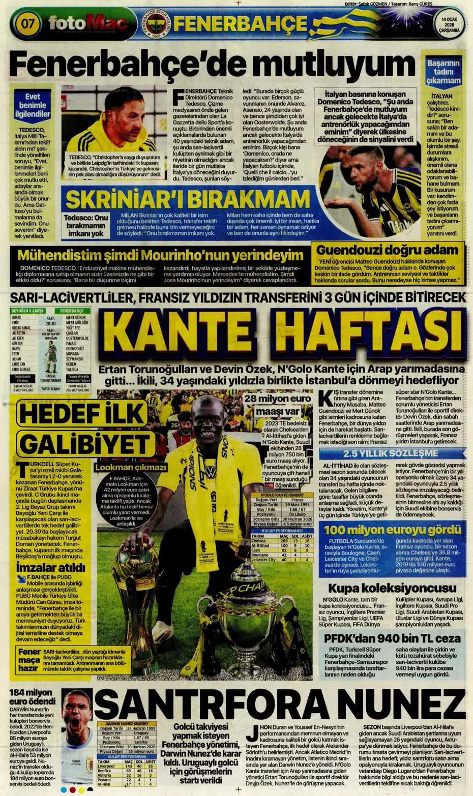 "N'Golo Kante Fenerbahçe'de" | Sporun manşetleri - 3