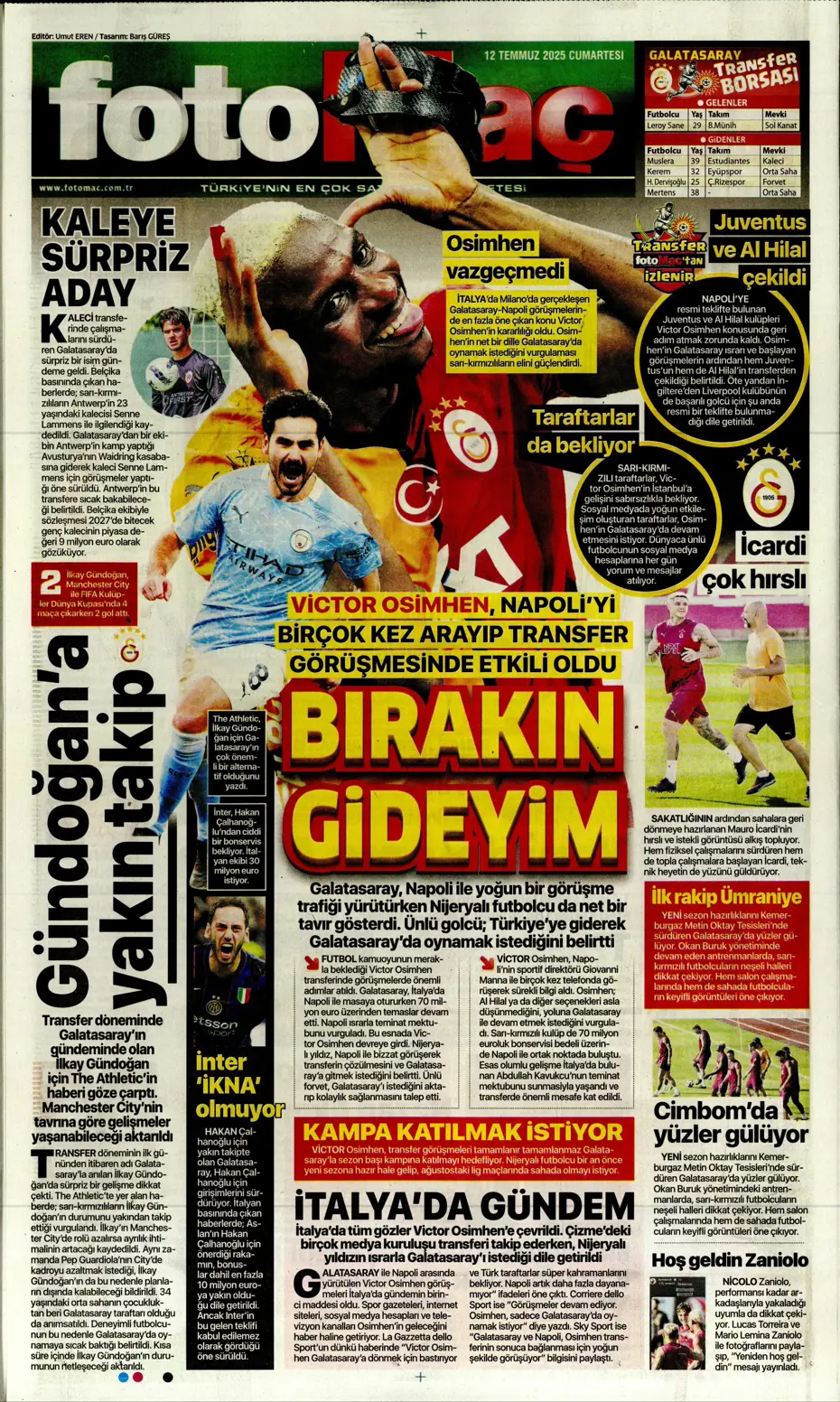 "Asensio ve Skriniar birlikte geliyor" | Sporun manşetleri - 18