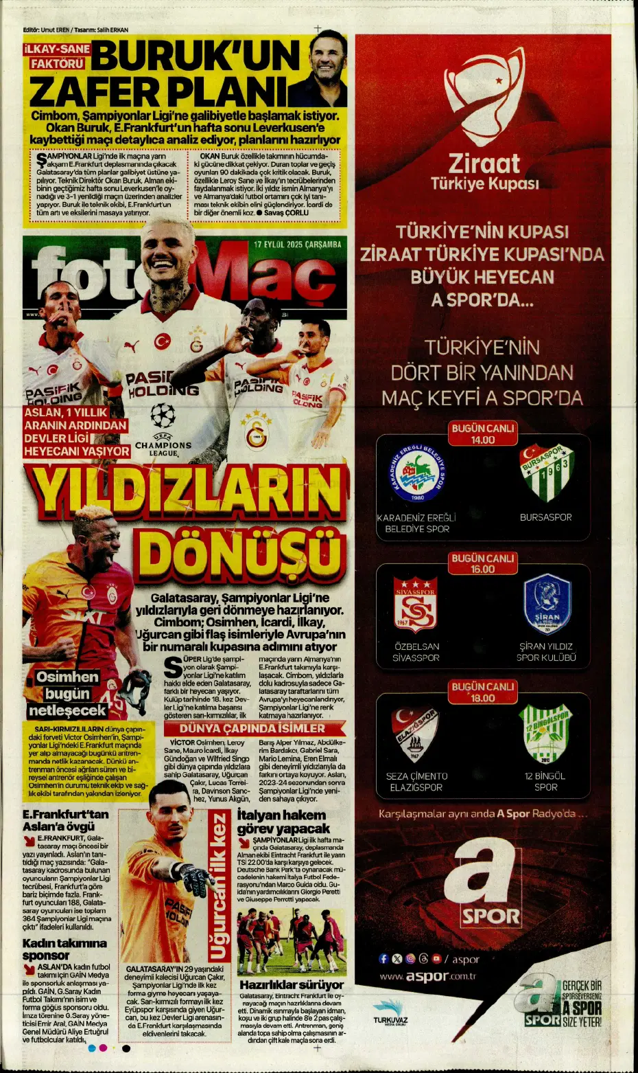 "Okan Buruk'un İlkay-Sane planı" | Sporun manşetleri - 13