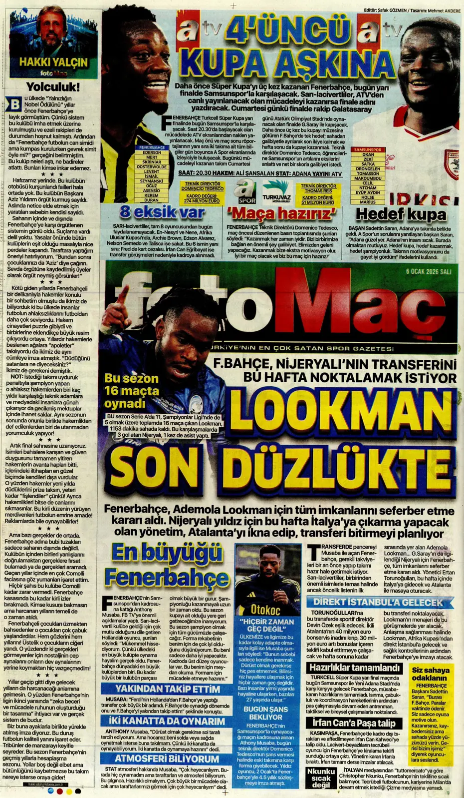 "Lookman Afrika Kupası'ndan direkt İstanbul'a" | Sporun manşetleri - 4 "Lookman Afrika Kupası'ndan direkt İstanbul'a" | Sporun manşetleri - 4