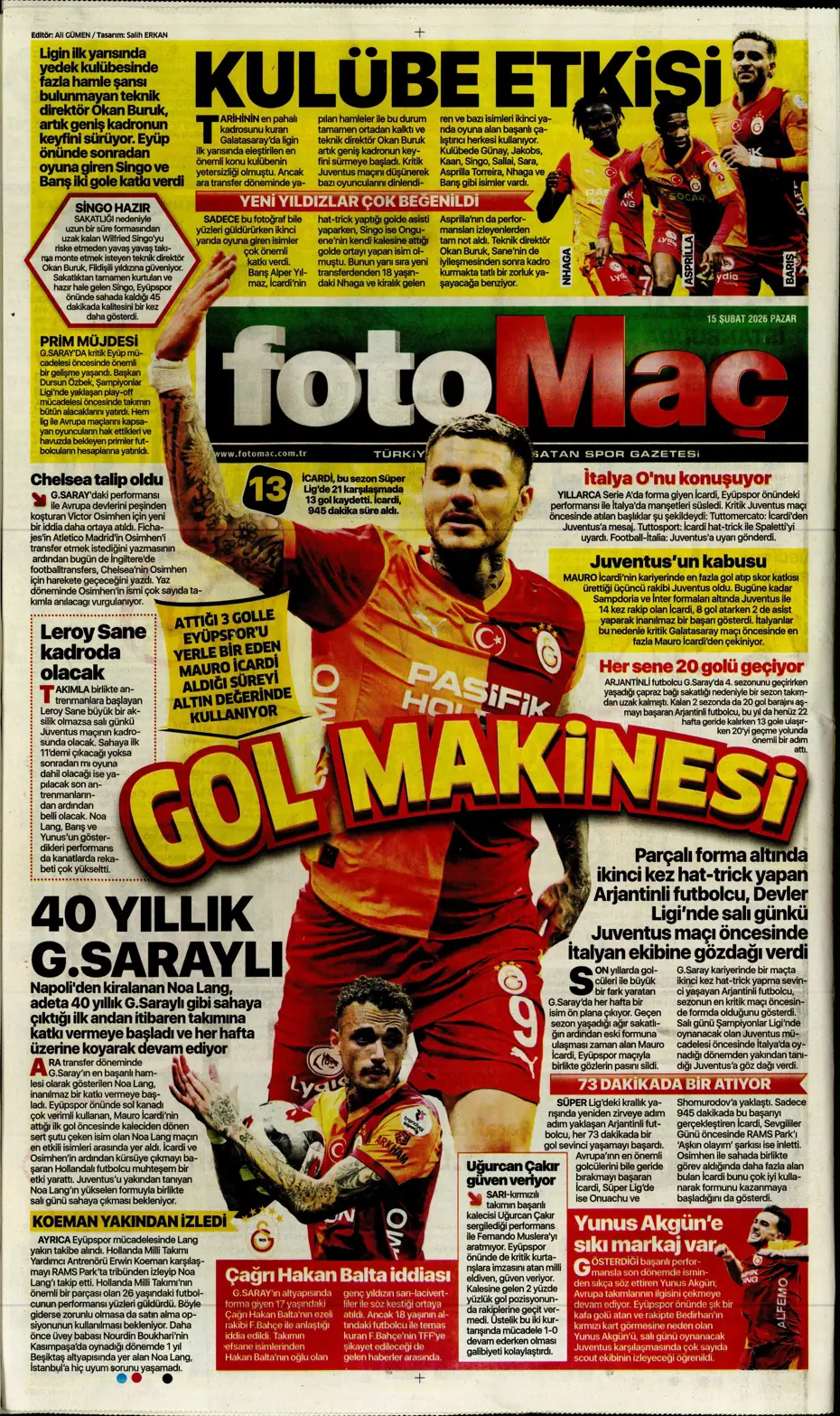 "Eyvah! Galatasaray'da Yunus Akgün endişesi" | Sporun manşetleri - 11 "Eyvah! Galatasaray'da Yunus Akgün endişesi" | Sporun manşetleri - 11