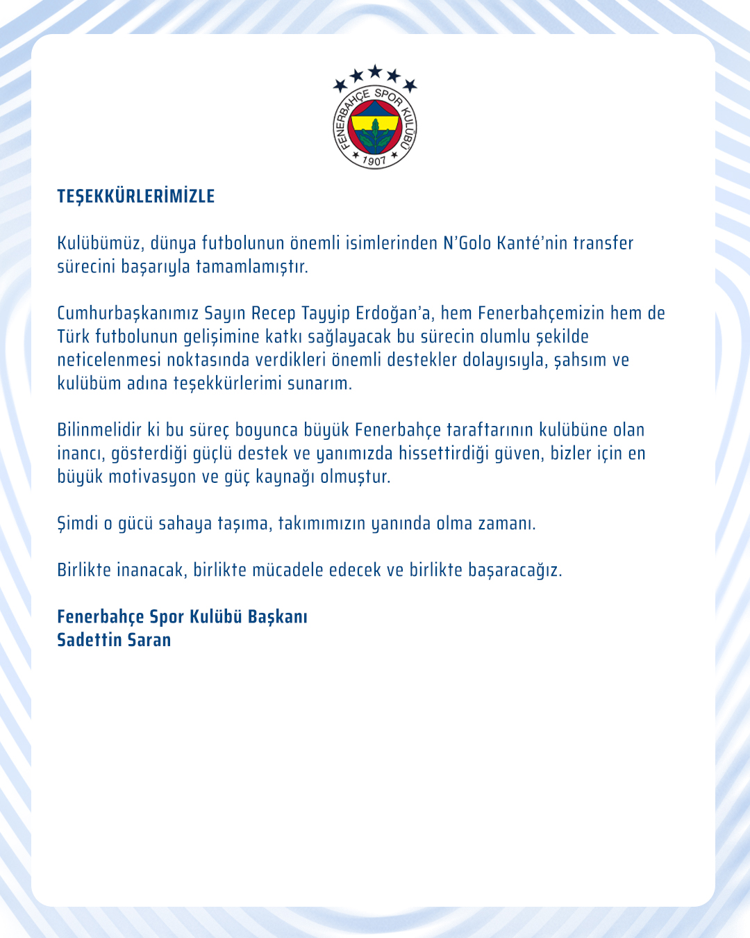 SON DAKİKA | Sadettin Saran'dan Kante transferi için Cumhurbaşkanı Erdoğan'a teşekkür - 2