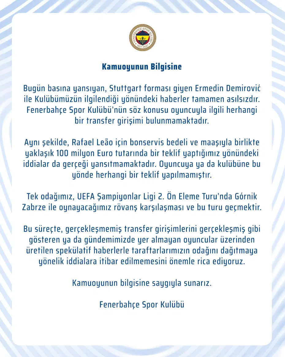 Fenerbahçe'den Rafael Leao için resmi açıklama geldi - 3